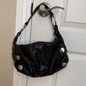 Kooba Black Leather Shoulder Bag with Silver Accents